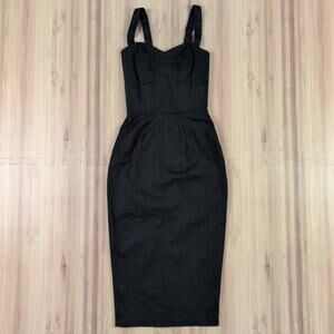 Deadly Dames Black Wiggle Vixen Dress Bustier Straps Midi Stretch Size XS